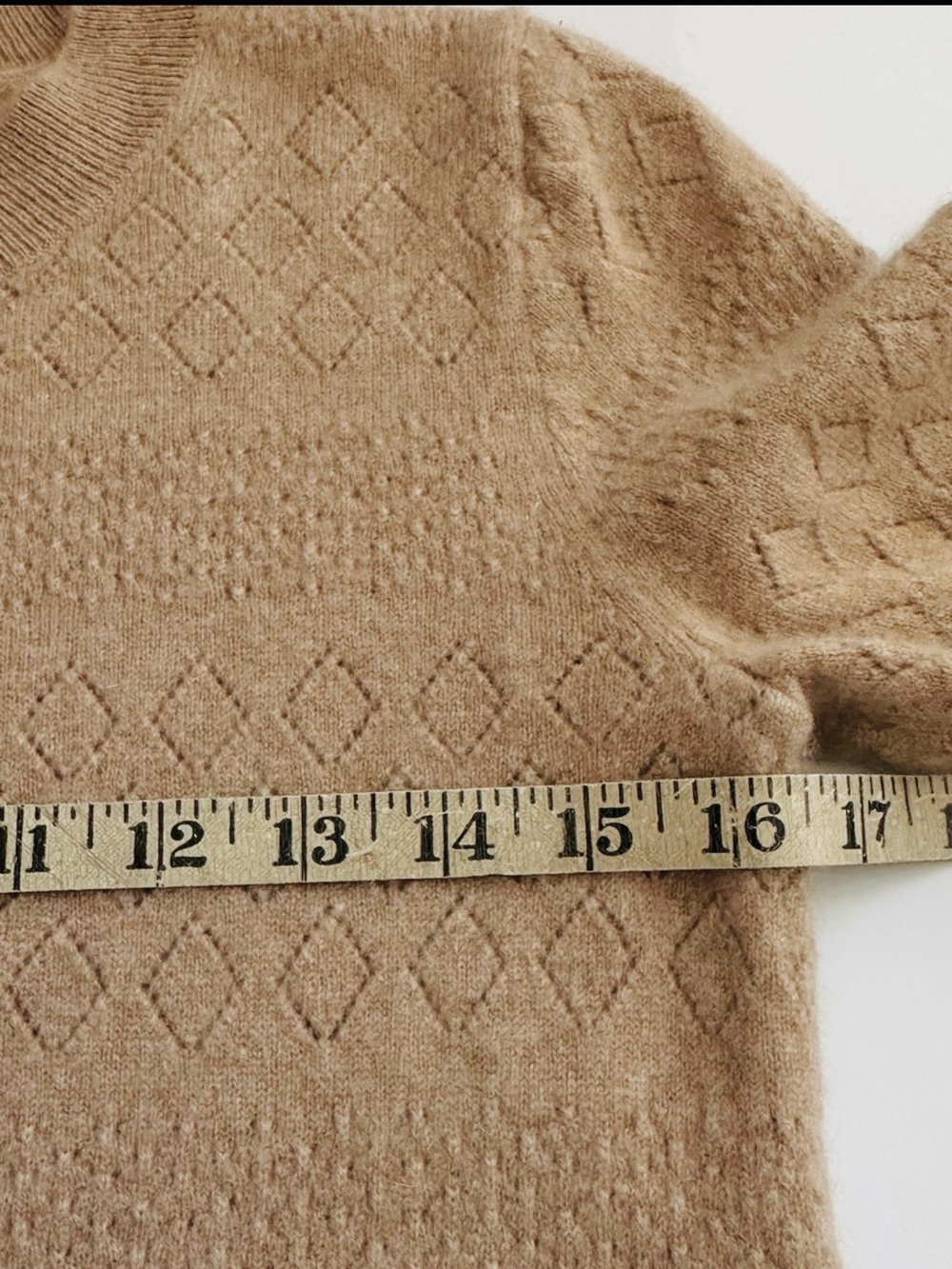 J.Crew 100% Cashmere Camel Pointelle Diamond Knit Ruffle Cuff Sweater S - Picture 8 of 11
